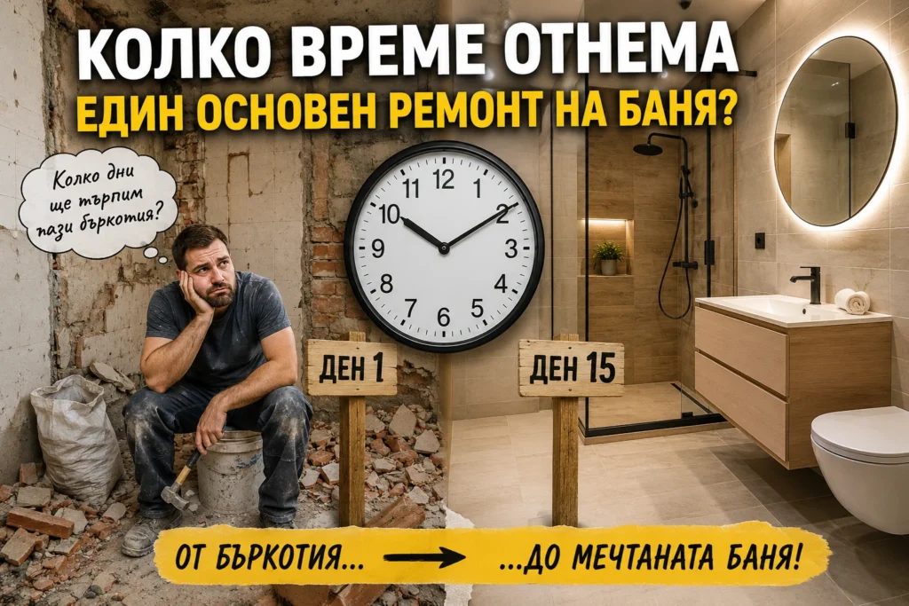 Колко време отнема един основен ремонт на баня – етапи на ремонта от къртенето до готовата баня